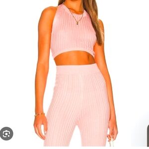 NWT SET Callahan x Revolve Boho Wide Leg Knit Pant & Halter Top Gossimer Pink L